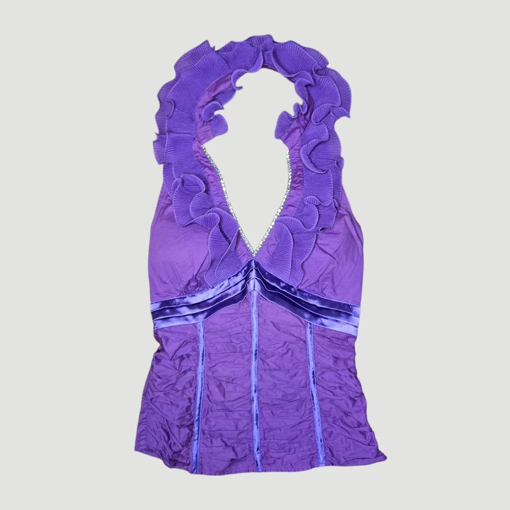 Y2k Purple Ruffle Halter Neck Top 💜 - Picture 2 of 8